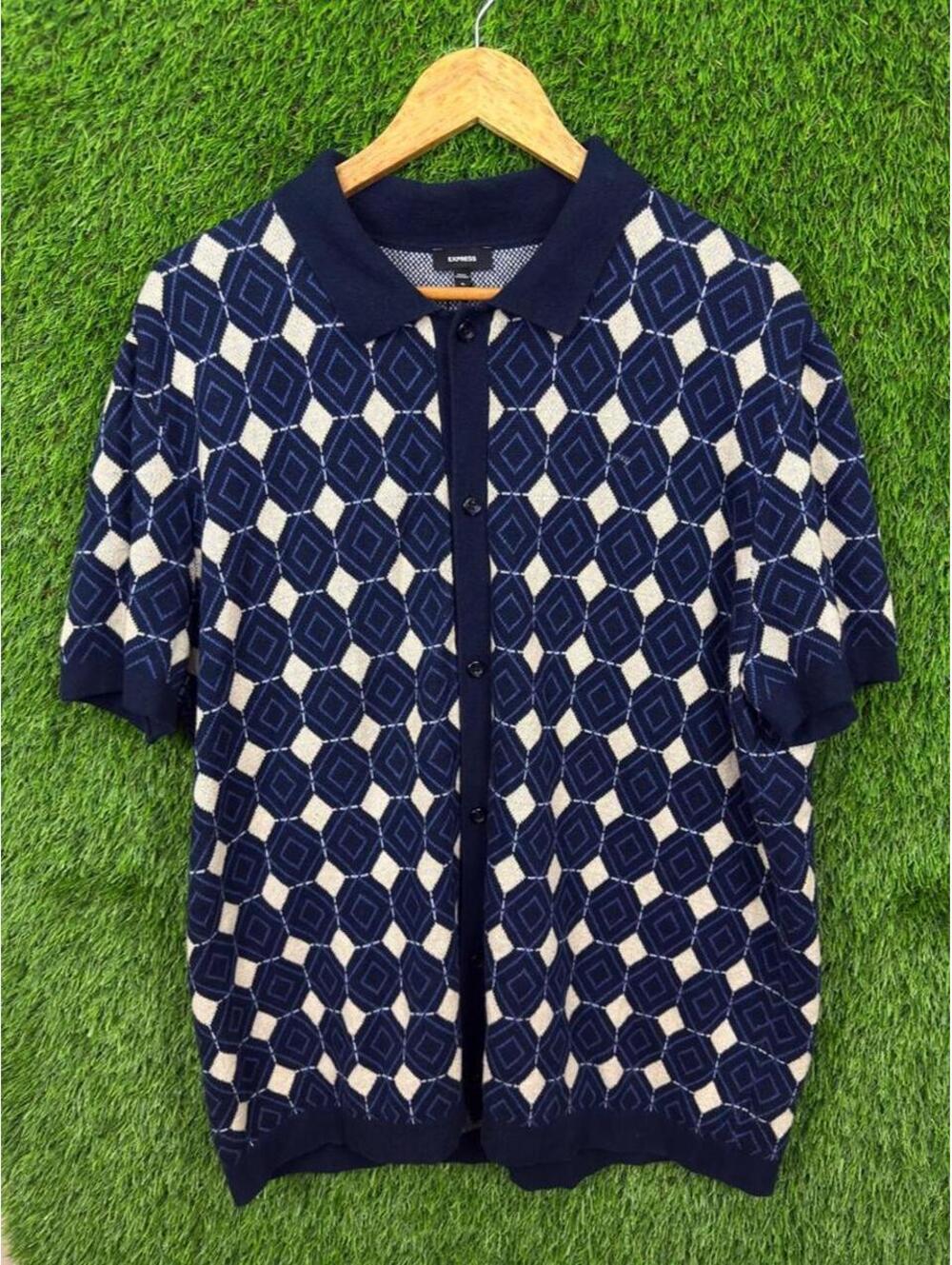 Express geometric knit polo cardigan